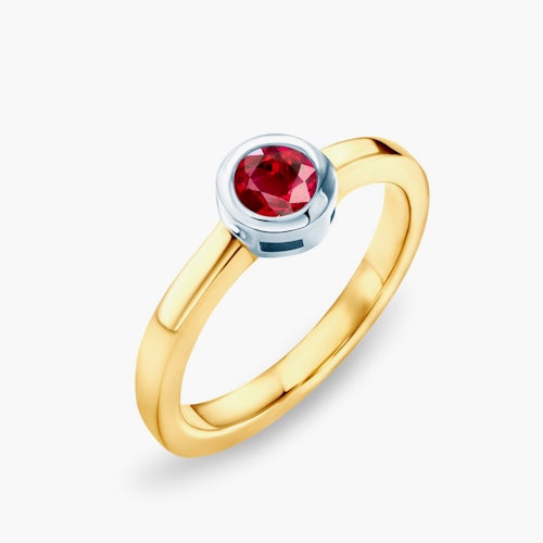 Pierścionek zaręczynowy SAVICKI: dwukolorowe złoto, rubin